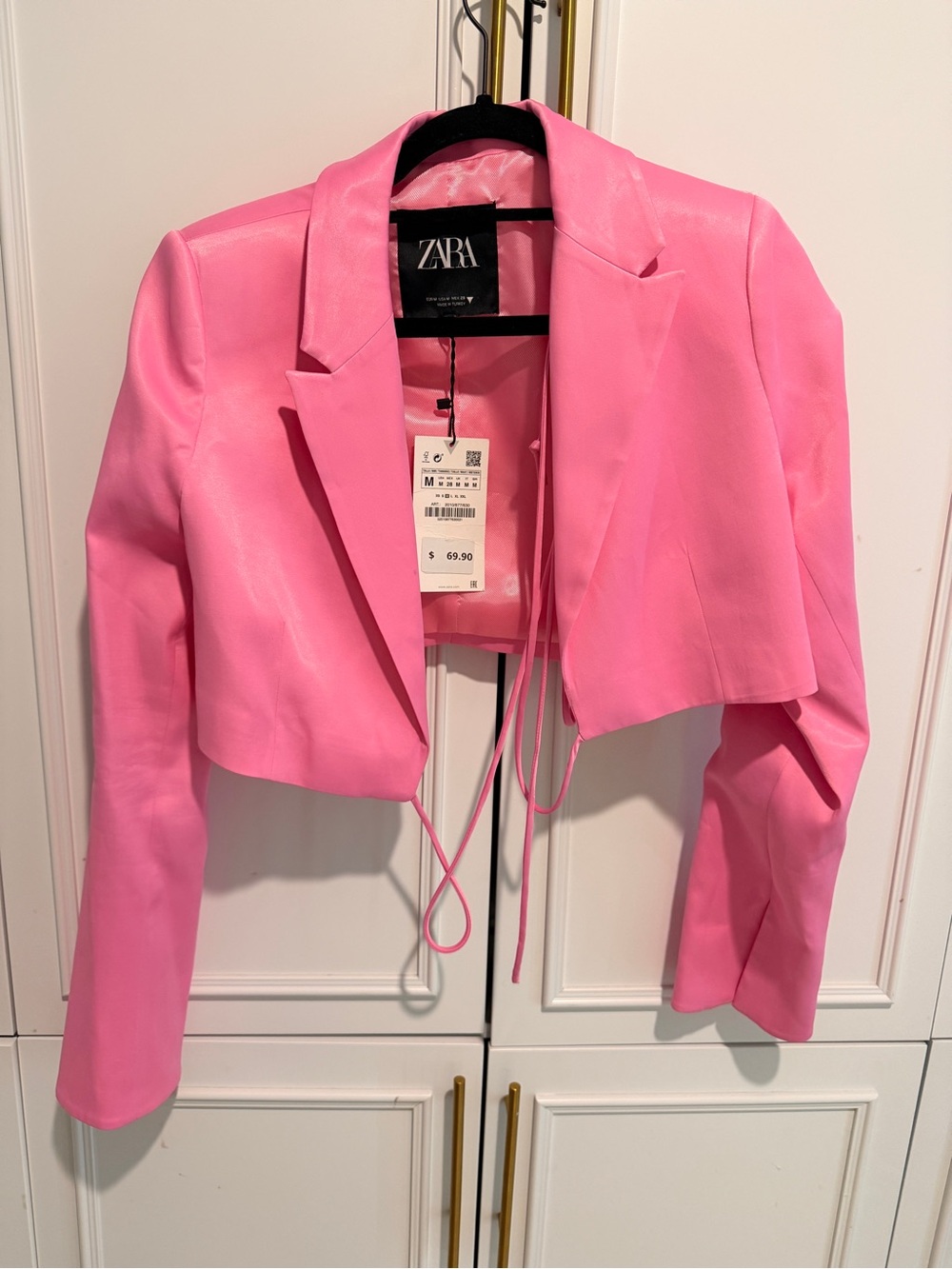 ZARA Bright Pink Cropped Drawstring Blazer - Picture 5 of 5